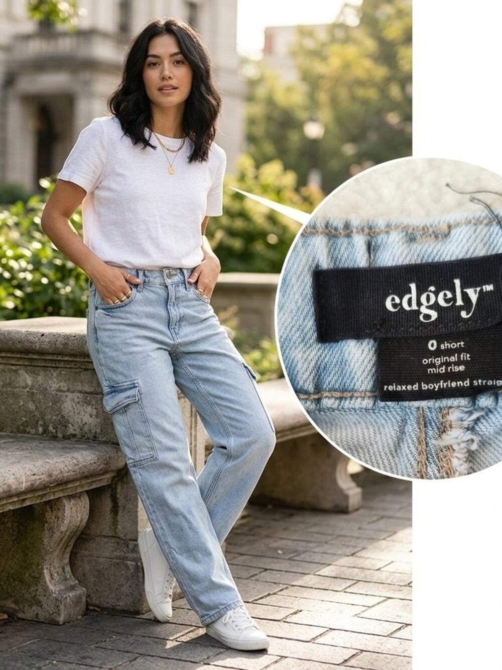 Edgely Classic Light Wash Relaxed Boyfriend Cargo Jeans. (WP. 4)